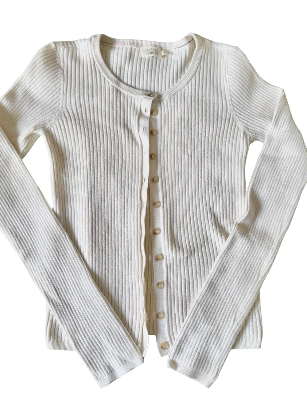 Faherty Cream Ribbed Button-Up Top